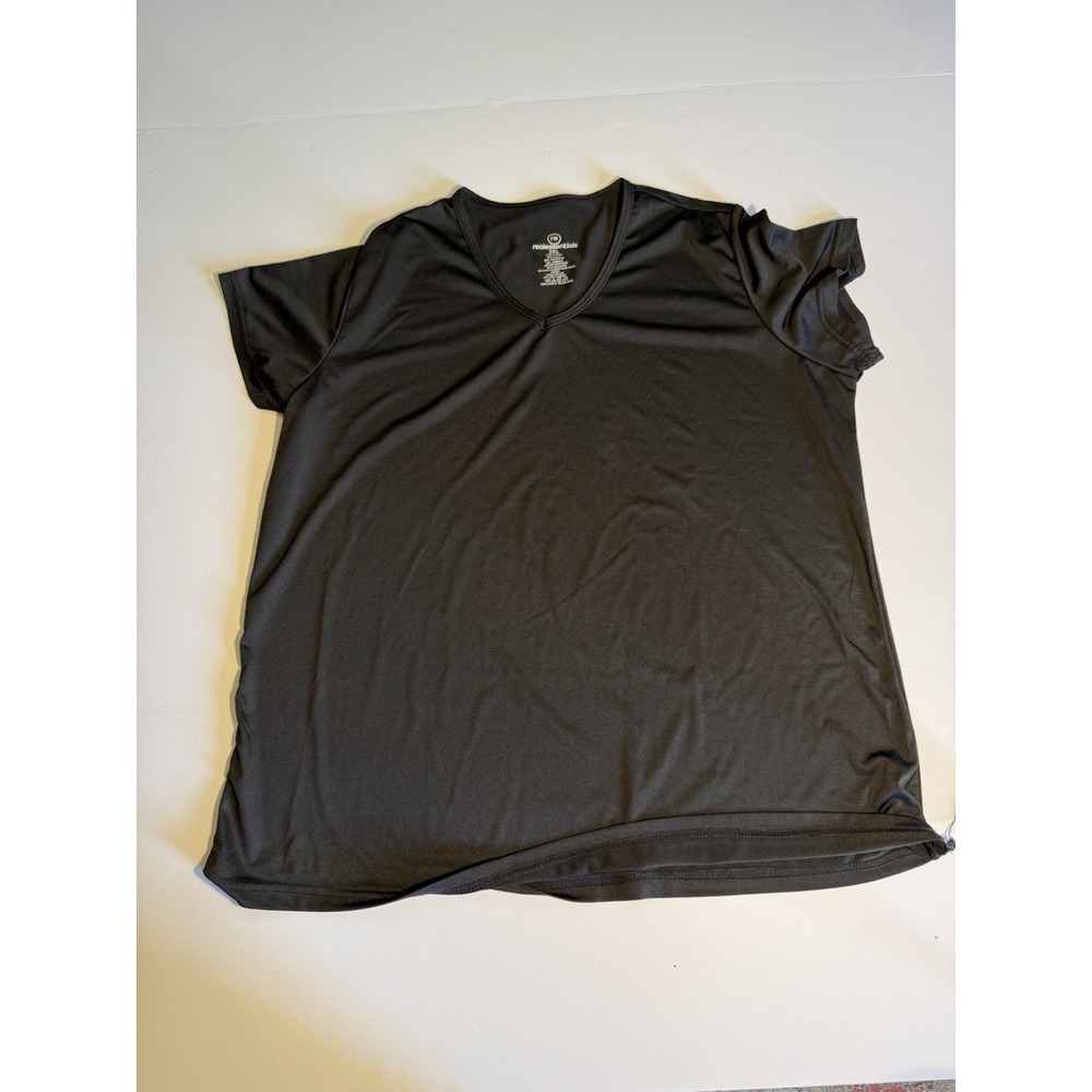 Real Essentials Black Short Sleeve V Neck Athletic T Shirt Women's Size 2XL